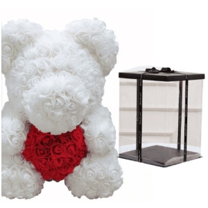 Peluche oso rosas blancas caja de coleccionista Día de San Valentín Material: Algodón