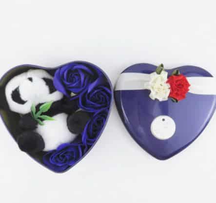 Peluche panda caja azul Día de San Valentín Material: Algodón