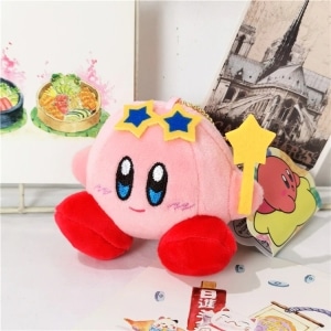 Peluche Kirby rosa con estrellas azules en la cabeza