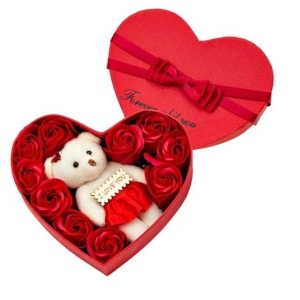 Jabón Rosas Caja de regalo con lindo osito de peluche Día de San Valentín a7796c561c033735a2eb6c: Rosa|Rojo