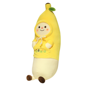 Almohada plátano de felpa con piel como capucha en amarillo
