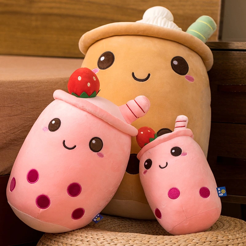 Almohada De Peluche Bubble Tea 35 Cm – Cojín Kawaii De Té Con Leche, Suave Y Antiestrés Para Adultos Y Niños (Verde/Café)