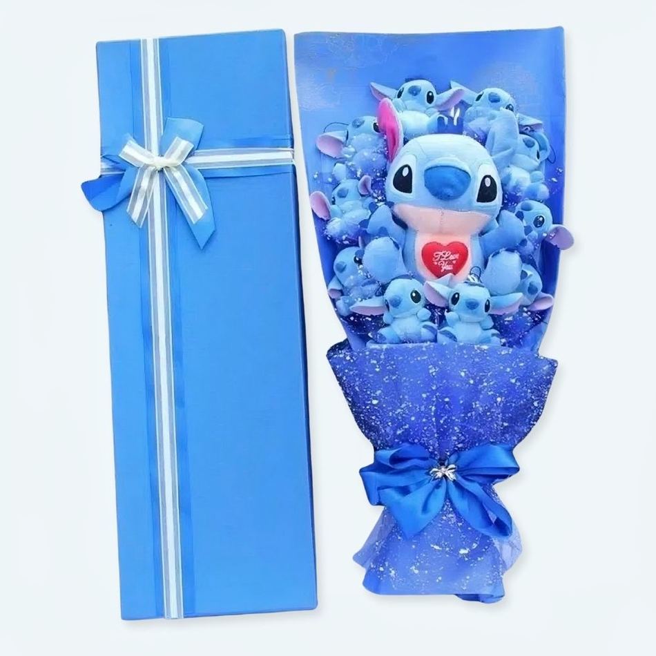 Ramo de flores con peluche Stitch caballero • Mi Peluche
